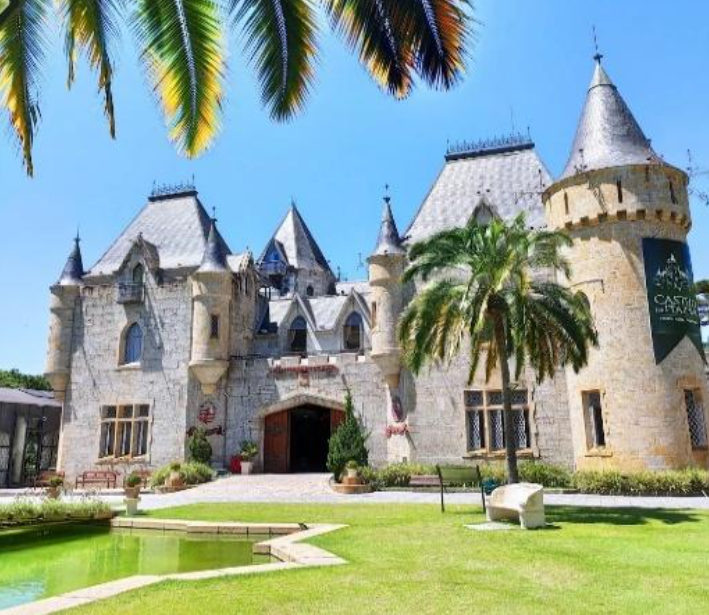 Castelo de Petrópolis com jardins e palmeiras